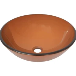 vidaXL Fontanería-Lavabo de baño grifo y desagüe de empuje vidrio templado marrón