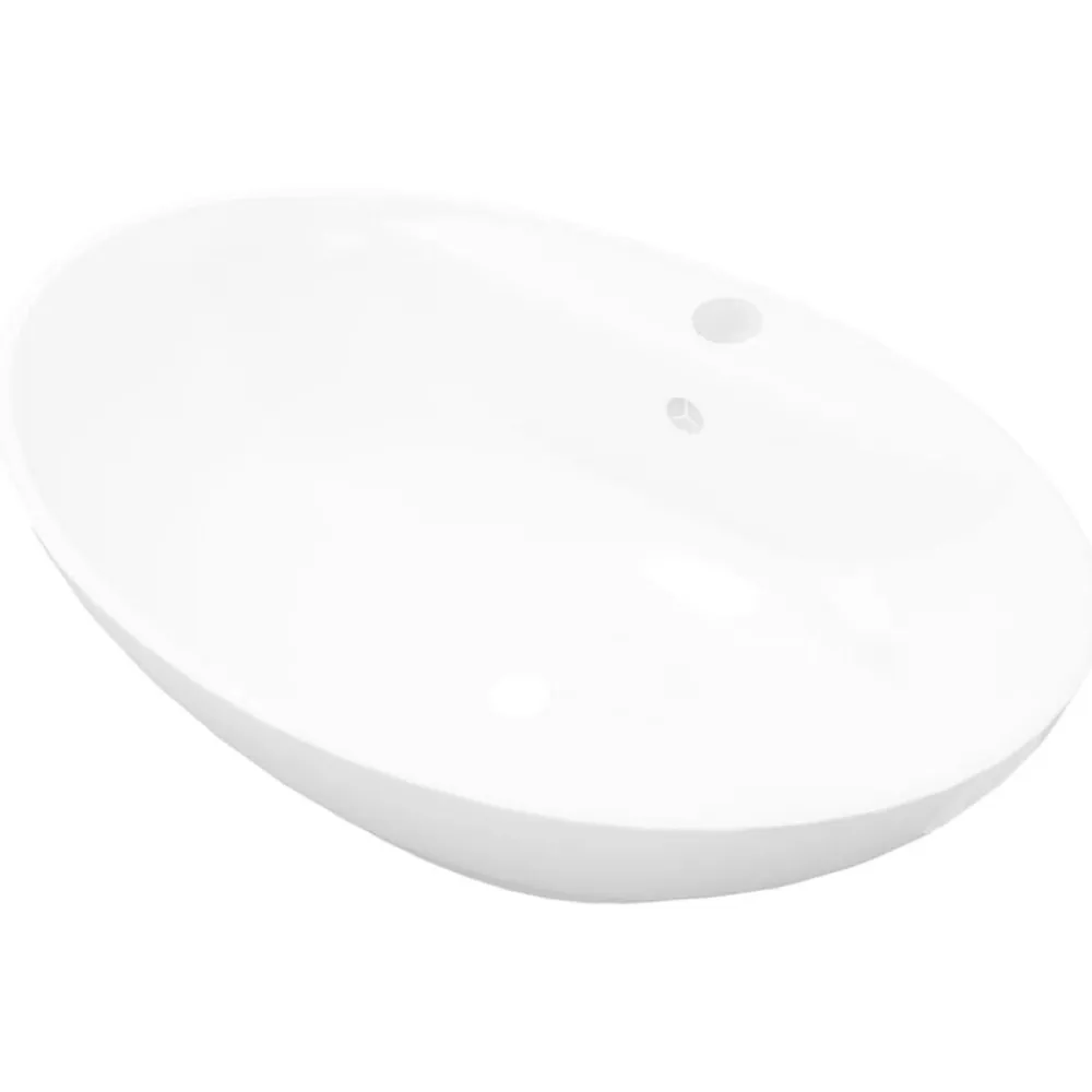 vidaXL Lavabo de cerámica ovalado con orificio de grifo y rebosadero Blanco