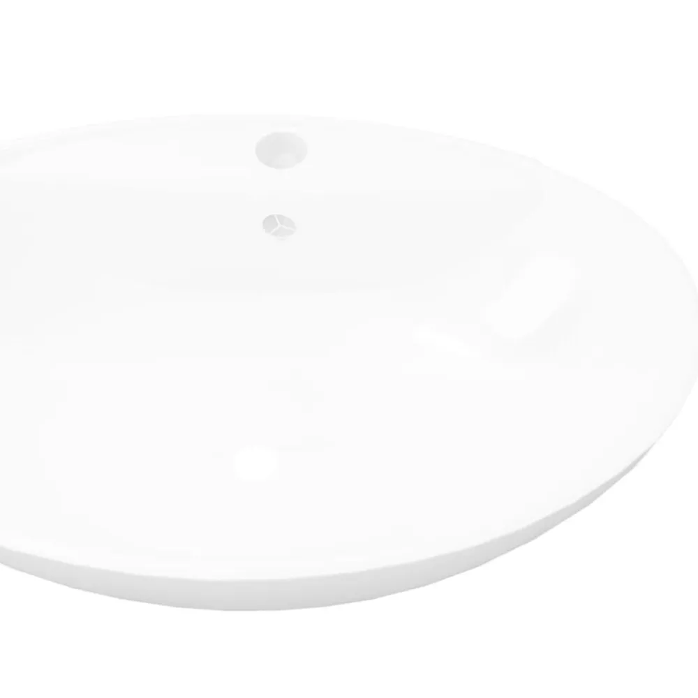 vidaXL Lavabo de cerámica ovalado con orificio de grifo y rebosadero Blanco
