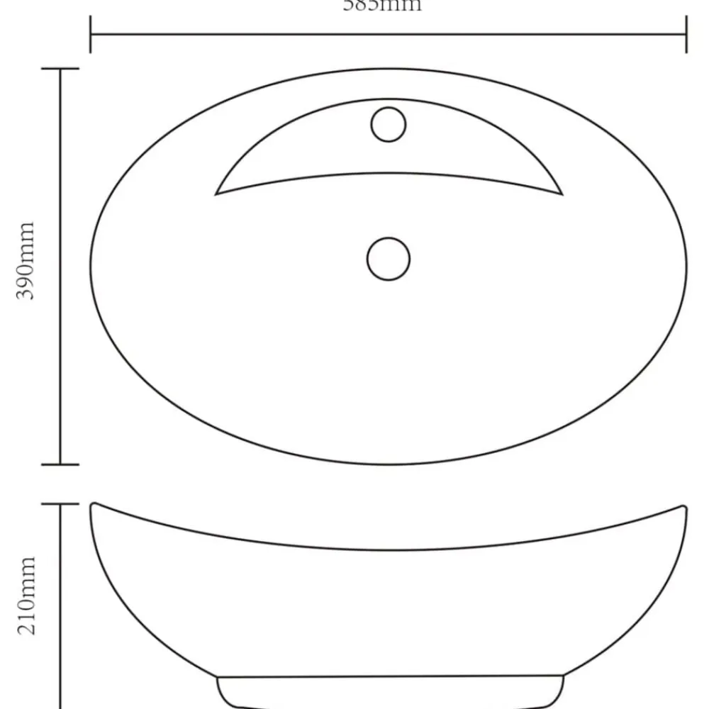 vidaXL Lavabo de cerámica ovalado con orificio de grifo y rebosadero Blanco