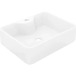 vidaXL Lavabo de cerámica cuadrado orificio de grifo y desagüe Blanco New