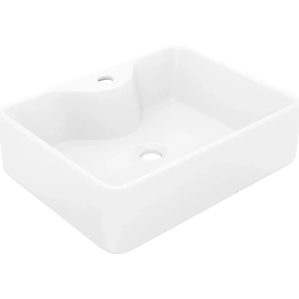 vidaXL Lavabo de cerámica cuadrado orificio de grifo y desagüe Blanco New