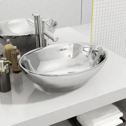 vidaXL Lavabo de cerámica 40x33x13,5 cm Plateado Clearance