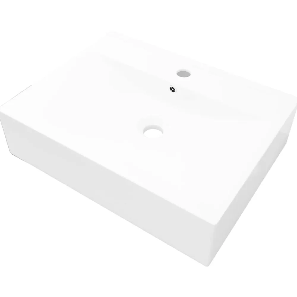 vidaXL Lavabo de cerámica rectangular con orificio de grifo 60x46 cm Blanco Online