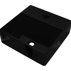 vidaXL Fontanería-Lavabo de cerámica cuadrado con orificio de grifo/desagüe