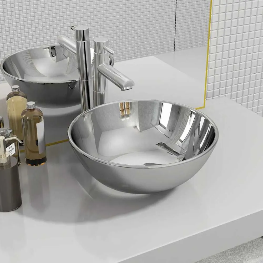vidaXL Lavabo de cerámica 28x10 cm Plateado New