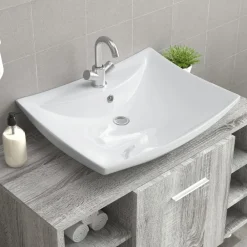 vidaXL Lavabo de cerámica rectangular con orificio de grifo y desagüe Blanco Sale