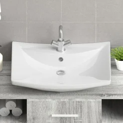 vidaXL Lavabo de cerámica rectangular con orificio de grifo y desagüe Blanco Sale