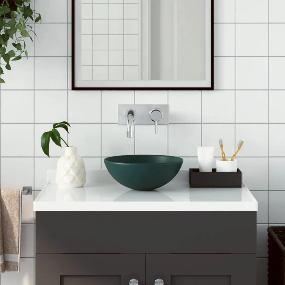 vidaXL Fontanería-Lavabo de cuarto de baño redondo cerámica