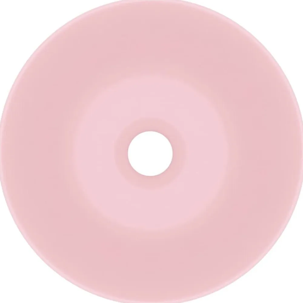 vidaXL Lavabo de cuarto de baño redondo cerámica rosa mate Clearance
