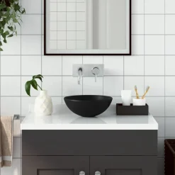 vidaXL Fontanería-Lavabo de cuarto de baño redondo cerámica