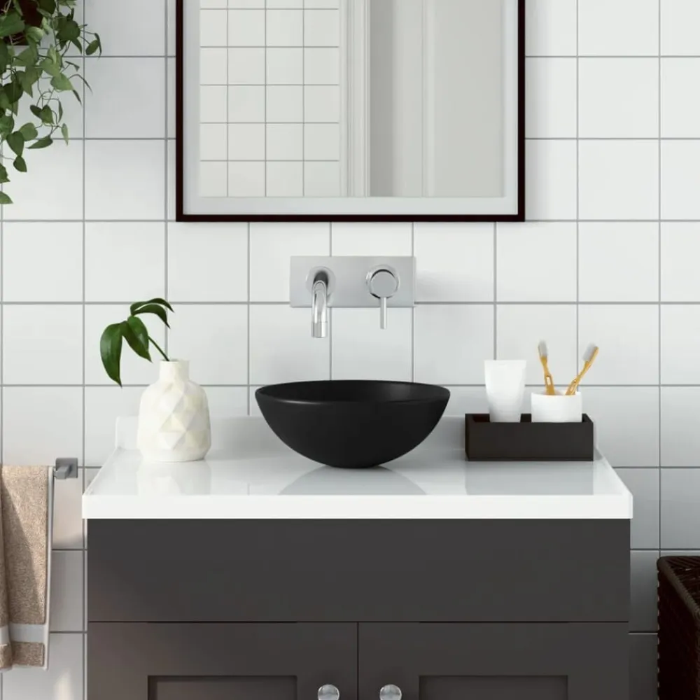 vidaXL Fontanería-Lavabo de cuarto de baño redondo cerámica