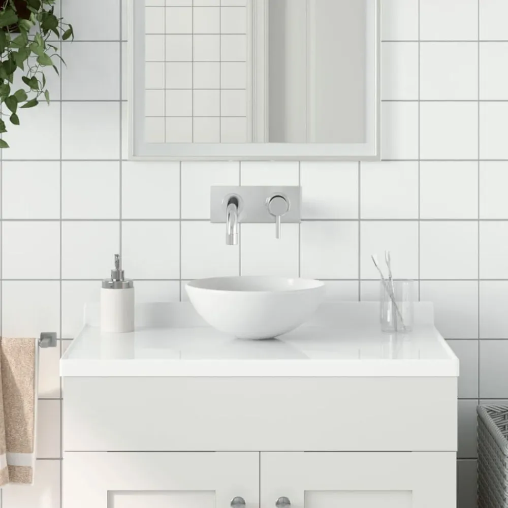 vidaXL Lavabo de cuarto de baño redondo cerámica blanco mate Outlet