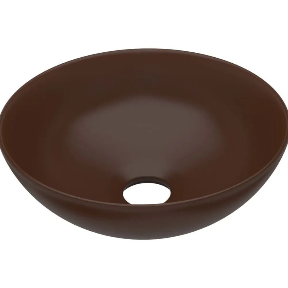 vidaXL Fontanería-Lavabo de cuarto de baño redondo cerámica marrón oscuro
