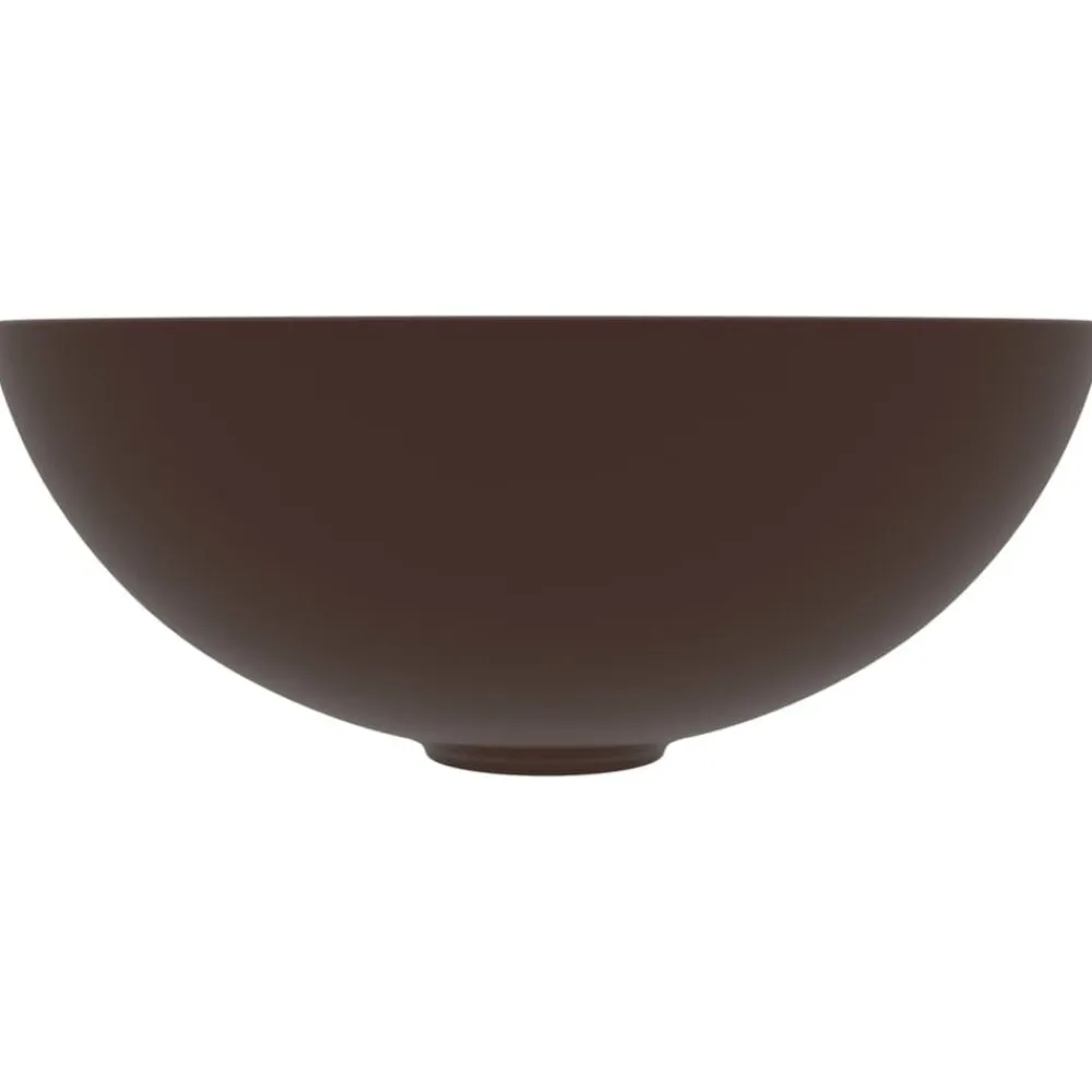 vidaXL Fontanería-Lavabo de cuarto de baño redondo cerámica marrón oscuro