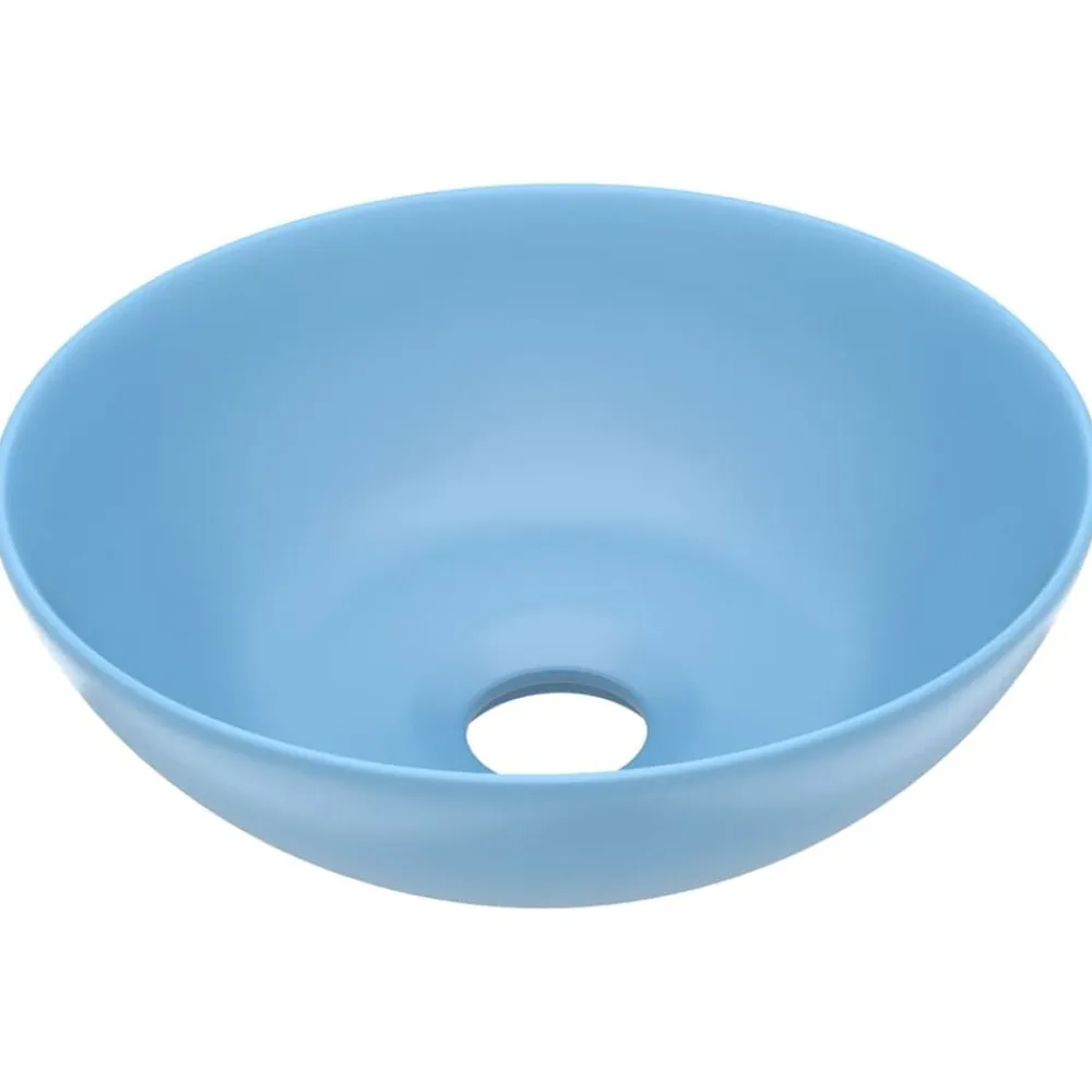 vidaXL Lavabo de cuarto de baño redondo cerámica Azul claro Outlet