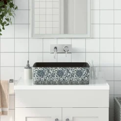 vidaXL Lavabo de encimera rectangular cerámica negro azul 46x35,5x13cm Negro y azul Hot