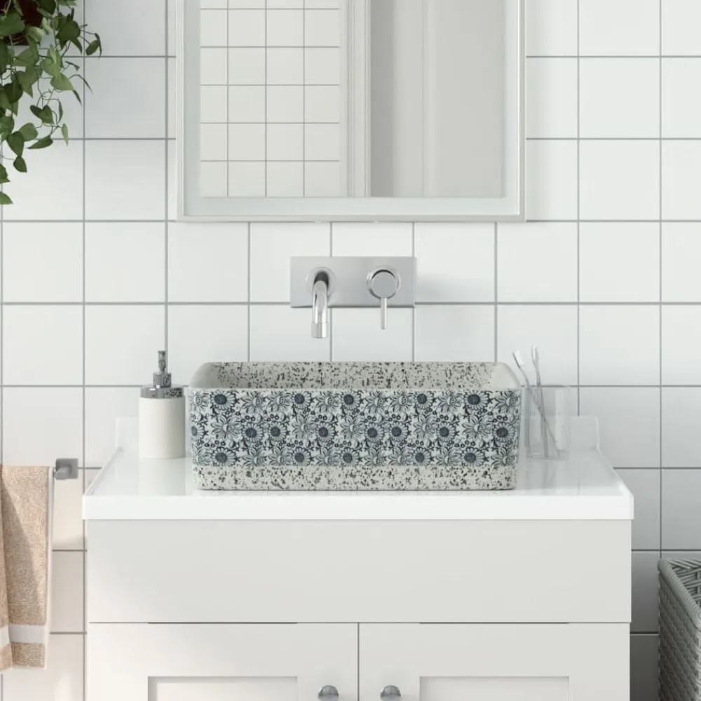 vidaXL Lavabo de encimera rectangular cerámica gris azul 46x35,5x13 cm Gris y azul Sale