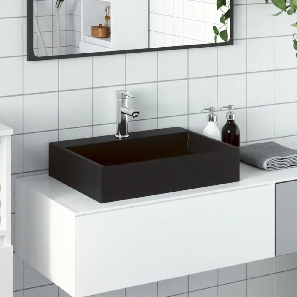 vidaXL Lavabo de fundición de mineral/mármol mate 50x38x11 cm Negro Online
