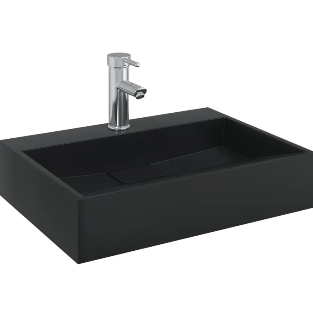 vidaXL Lavabo de fundición de mineral/mármol mate 50x38x11 cm Negro Online