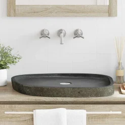 vidaXL Lavabo de lavado Gris 65 x 50 x 6 cm Piedra de río