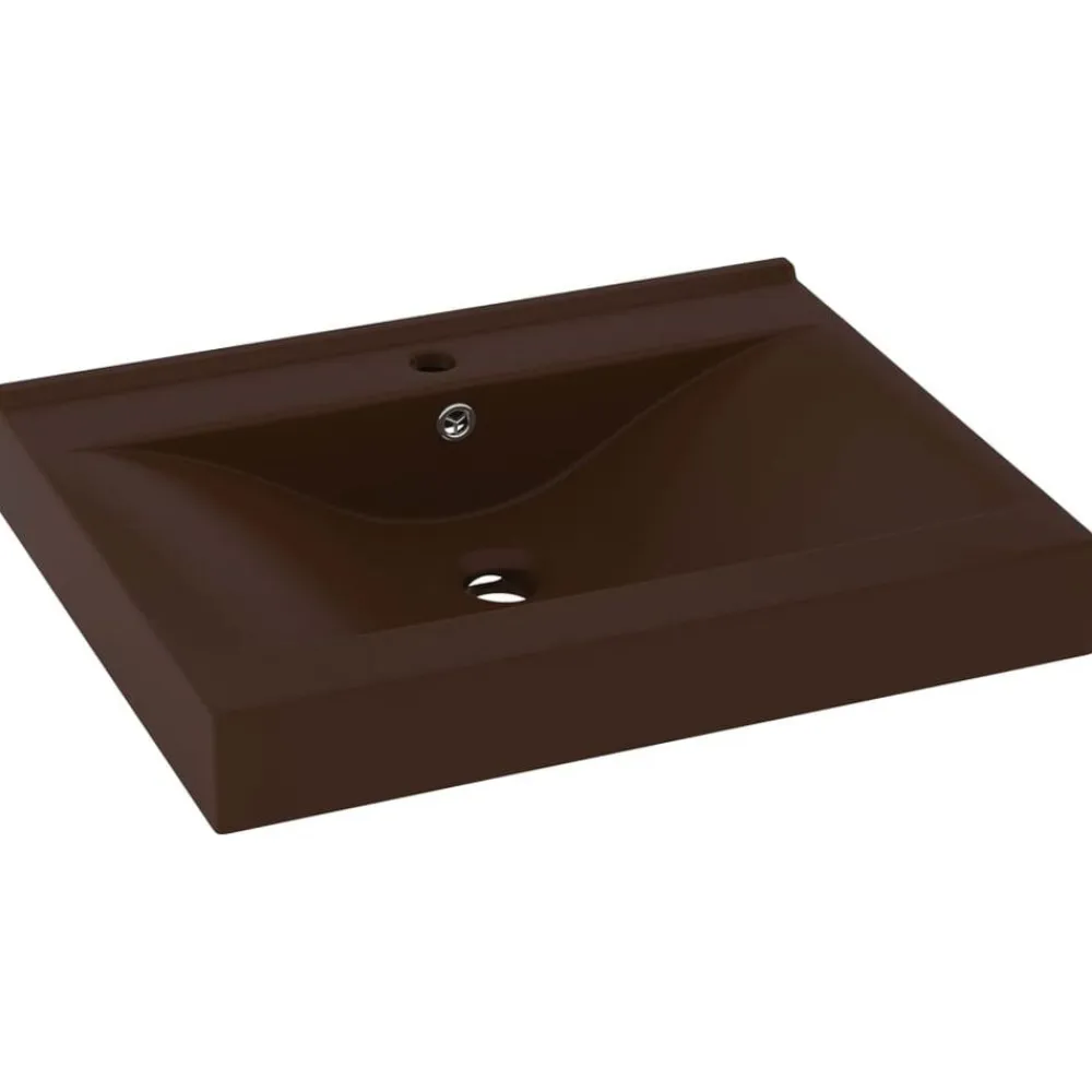 vidaXL Lavabo de lujo agujero de grifo cerámica marrón oscuro 60x46 cm marrón oscuro mate Sale