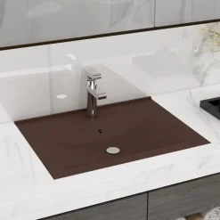 vidaXL Lavabo de lujo agujero de grifo cerámica marrón oscuro 60x46 cm marr&oacute;n oscuro mate Sale