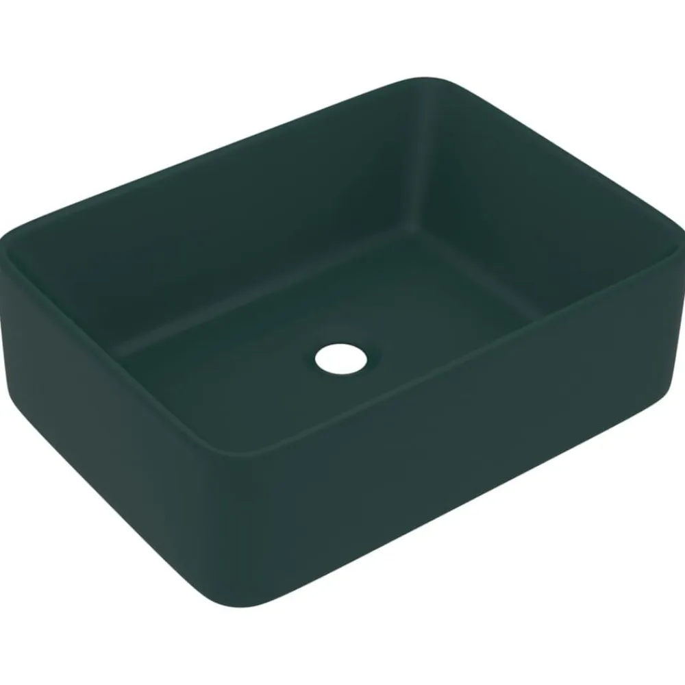 vidaXL Lavabo de lujo cerámica 41x30x12 cm verde oscuro mate Clearance