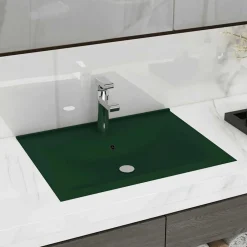 vidaXL Fontanería-Lavabo de lujo con grifo cerámica verde oscuro 60x46 cm