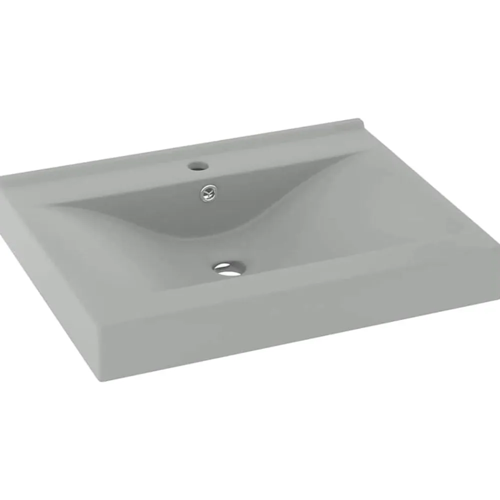 vidaXL Lavabo de lujo con grifo cerámica 60x46 cm gris claro gris claro mate Hot
