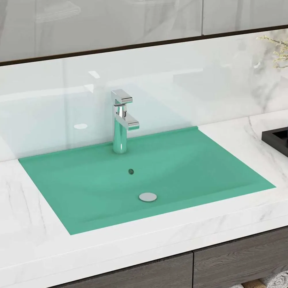vidaXL Lavabo de lujo con grifo cerámica 60x46 cm verde claro verde claro mate Hot
