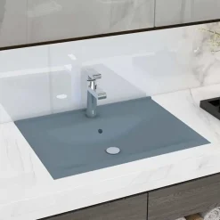 vidaXL Fontanería-Lavabo de lujo con grifo cerámica 60x46 cm azul claro