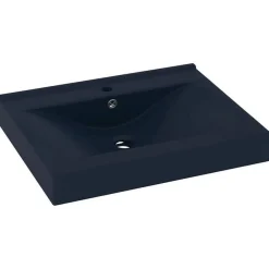 vidaXL Fontanería-Lavabo de lujo con grifo cerámica azul oscuro 60x46 cm