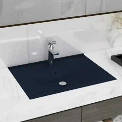 vidaXL Fontanería-Lavabo de lujo con grifo cerámica azul oscuro 60x46 cm