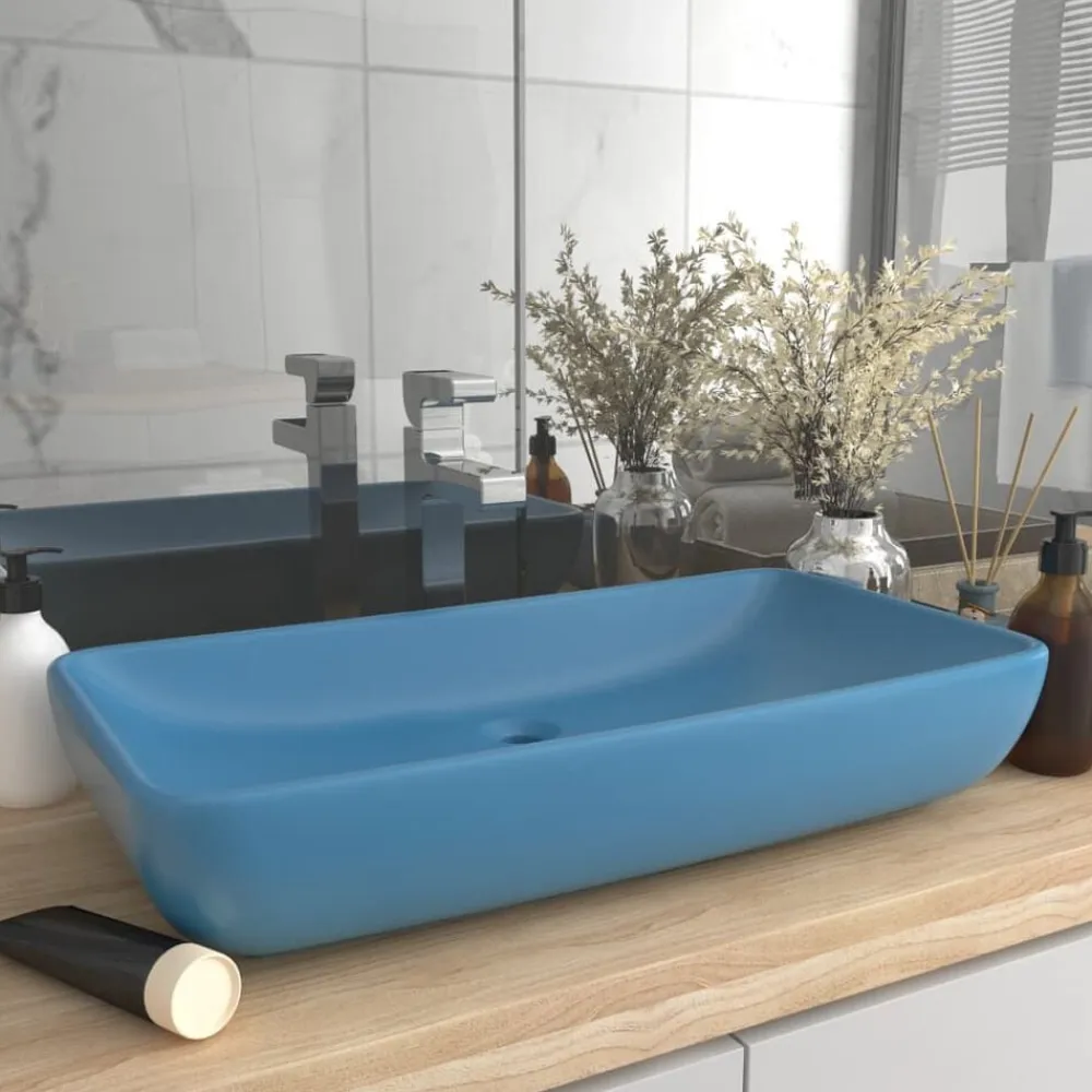 vidaXL Lavabo de lujo de cerámica rectangular 71x38 cm azul claro mate Best