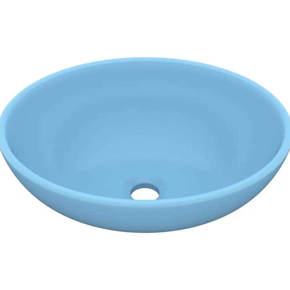 vidaXL Lavabo de lujo ovalado cerámica 40x33 cm azul claro mate Sale