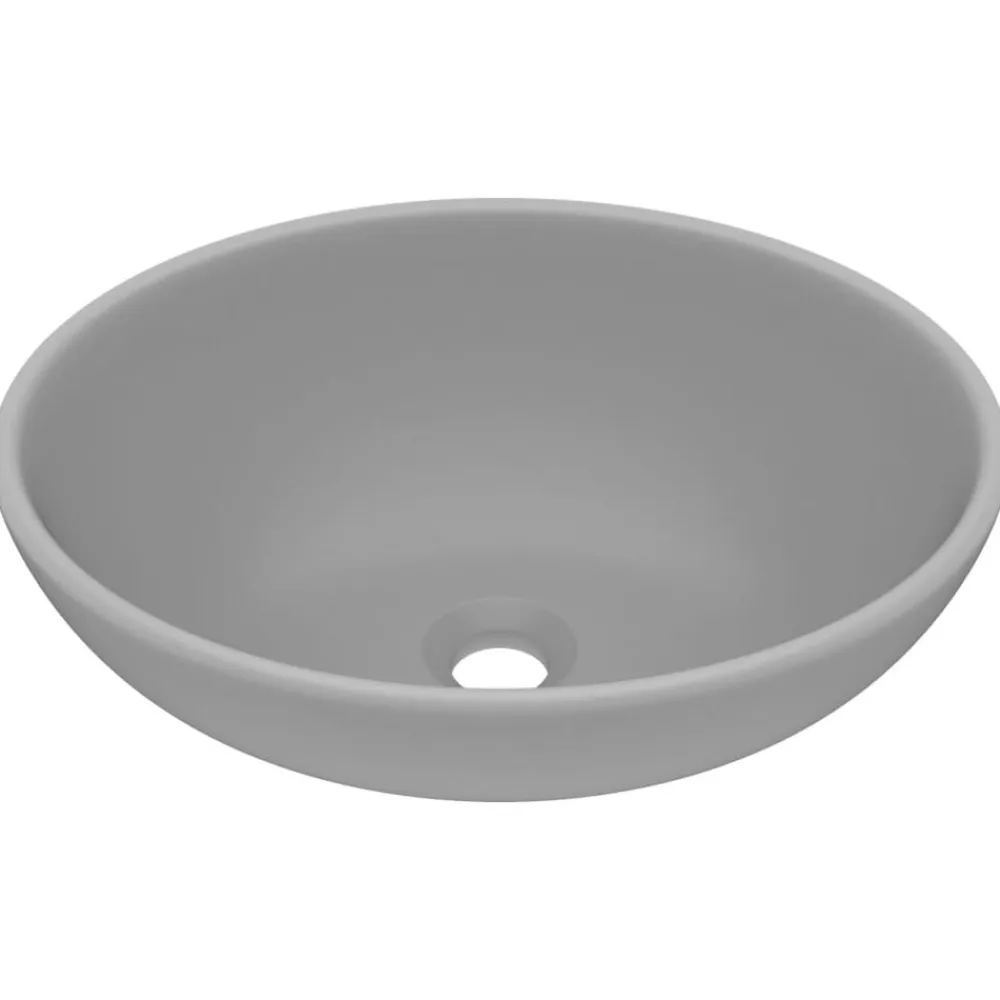 vidaXL Lavabo de lujo ovalado cerámica 40x33 cm gris claro mate Clearance