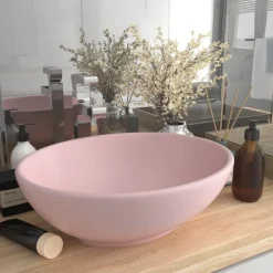 vidaXL Lavabo de lujo ovalado cerámica 40x33 cm rosa mate Sale