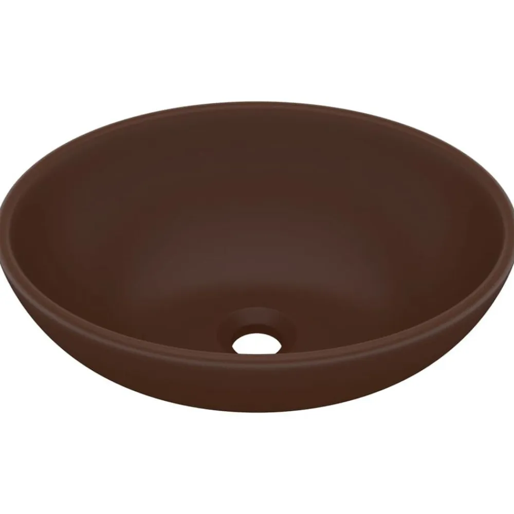 vidaXL Fontanería-Lavabo de lujo ovalado cerámica marrón oscuro mate 40x33 cm