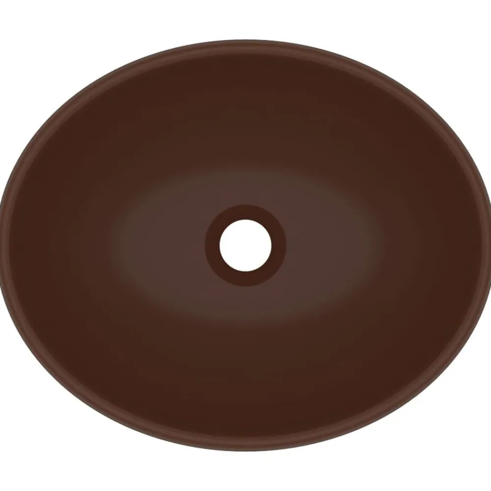 vidaXL Fontanería-Lavabo de lujo ovalado cerámica marrón oscuro mate 40x33 cm