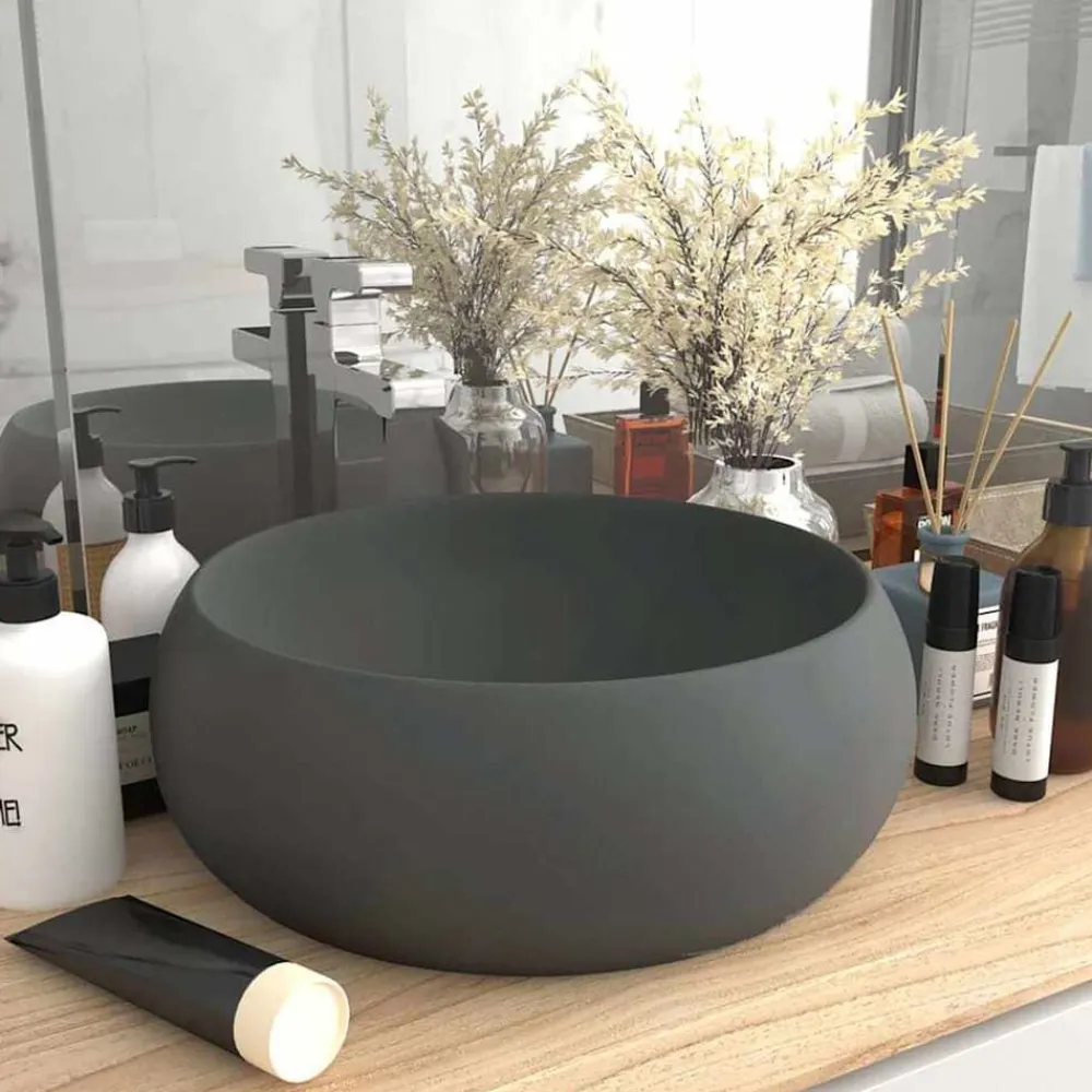 vidaXL Fontanería-Lavabo de lujo redondo cerámica 40x15 cm