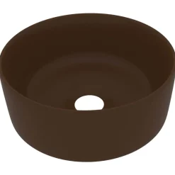 vidaXL Fontanería-Lavabo de lujo redondo cerámica marrón oscuro mate 40x15 cm