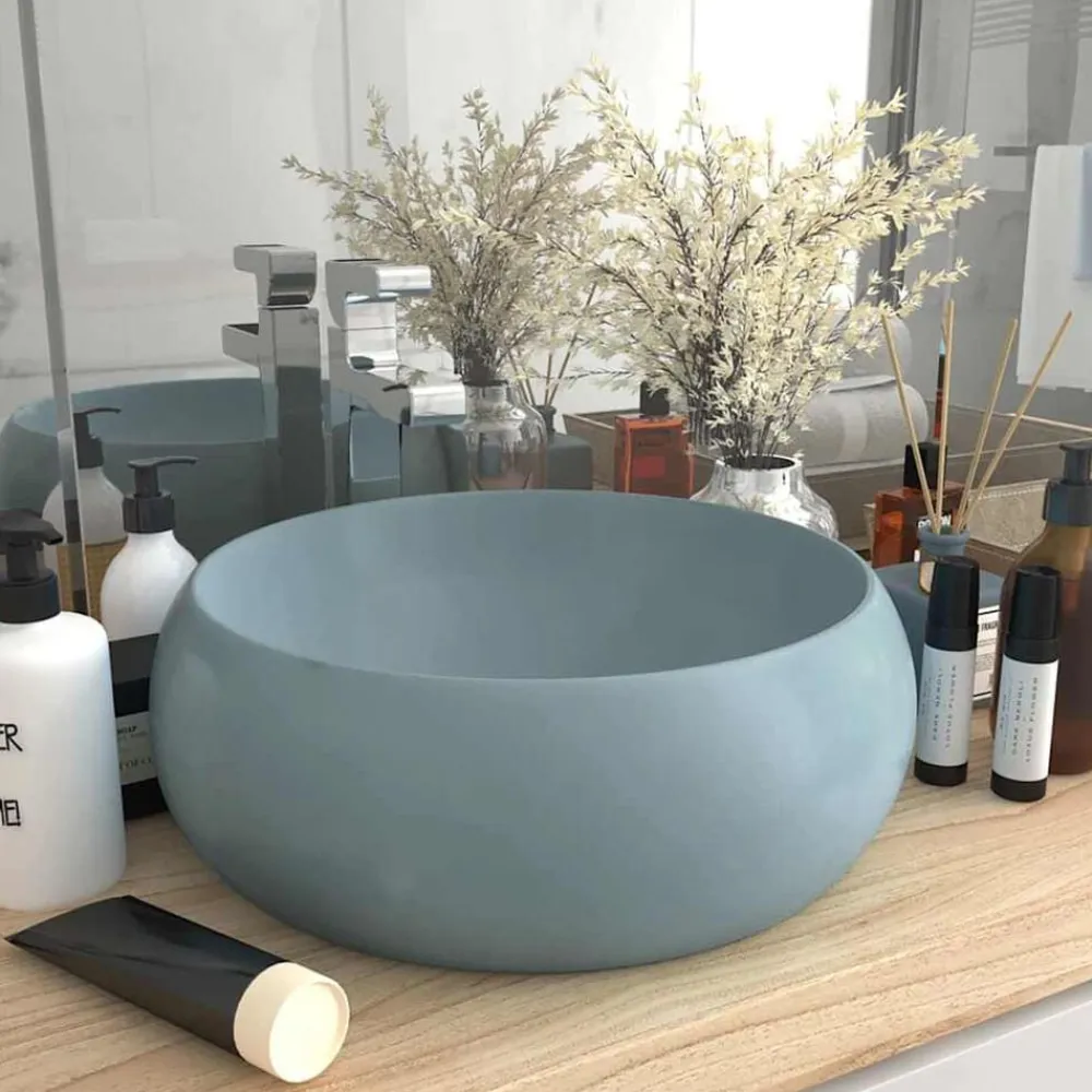 vidaXL Fontanería-Lavabo de lujo redondo cerámica 40x15 cm