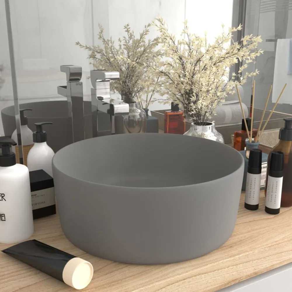 vidaXL Lavabo de lujo redondo cerámica 40x15 cm gris claro mate Outlet
