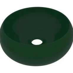 vidaXL Lavabo de lujo redondo cerámica 40x15 cm verde oscuro mate Online