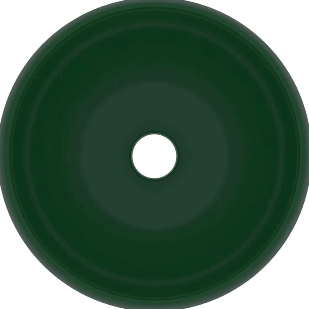 vidaXL Lavabo de lujo redondo cerámica 40x15 cm verde oscuro mate Online