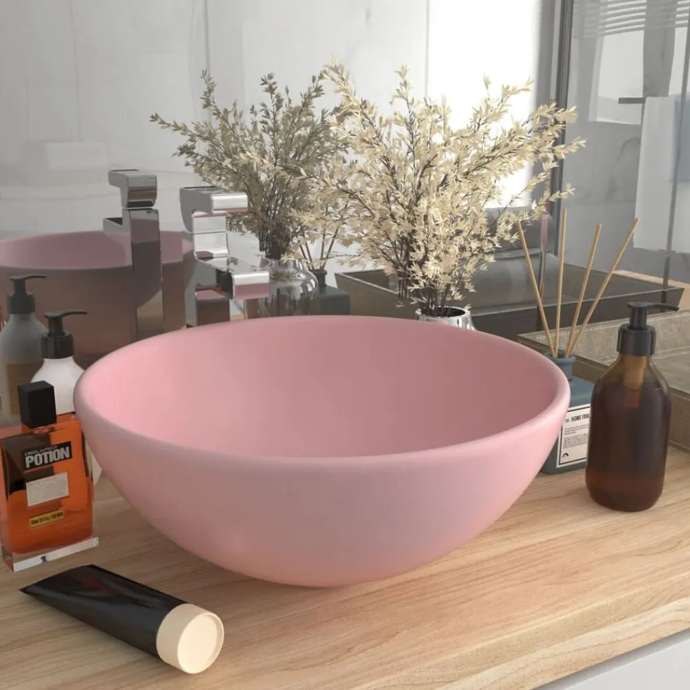 vidaXL Fontanería-Lavabo de lujo redondo cerámica 32,5x14 cm