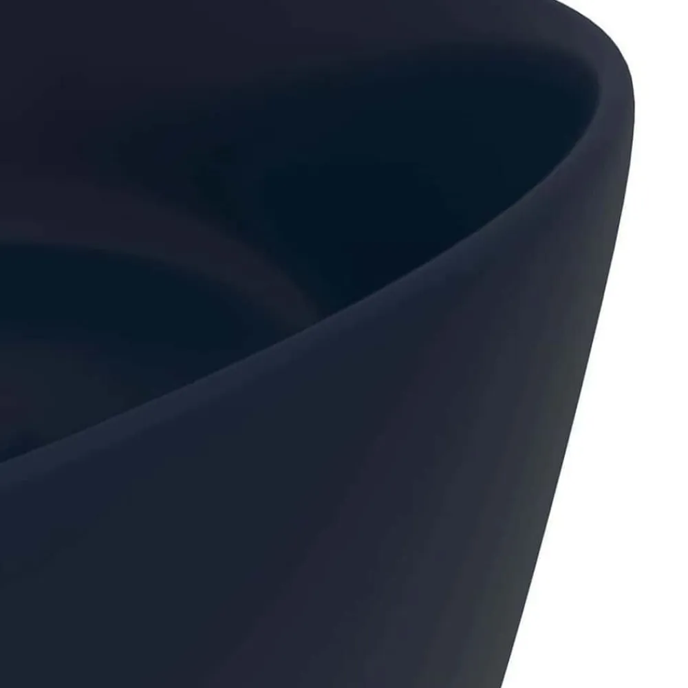 vidaXL Lavabo de lujo redondo cerámica 40x15 cm azul oscuro mate Discount