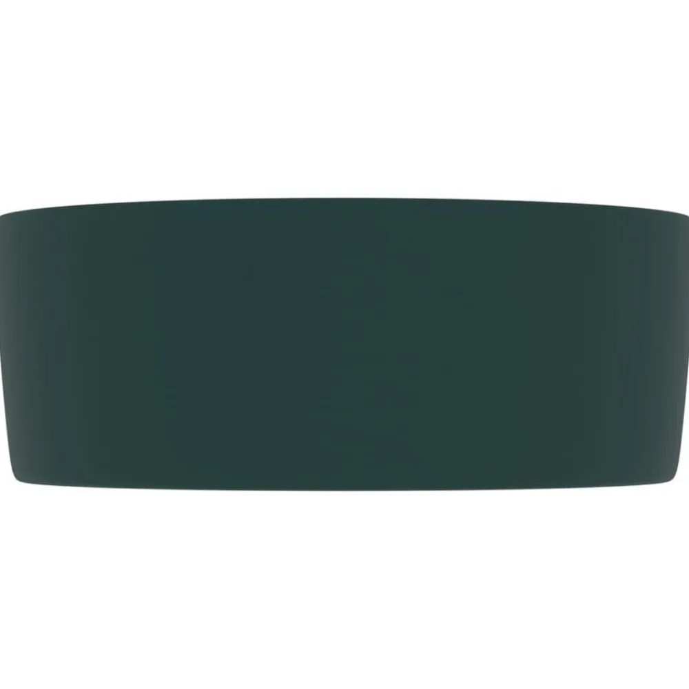vidaXL Lavabo de lujo redondo cerámica 40x15 cm verde oscuro mate Outlet