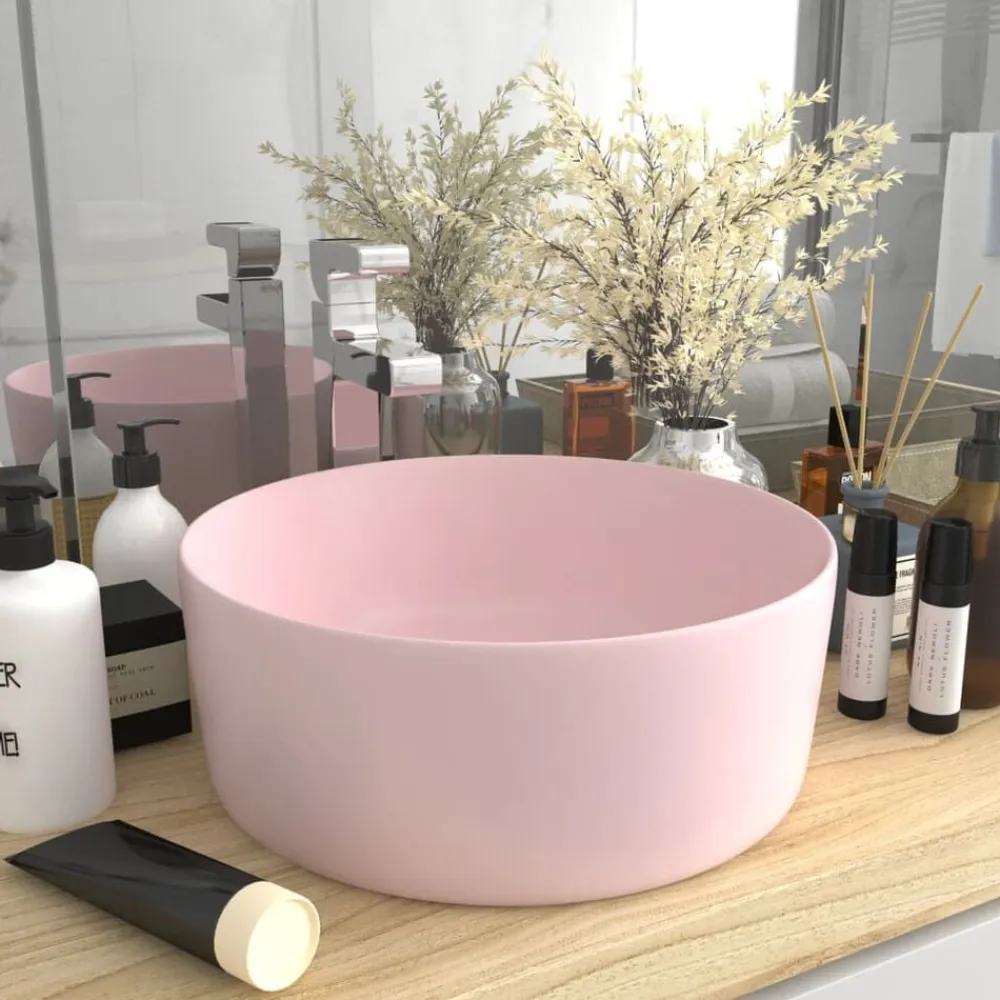 vidaXL Fontanería-Lavabo de lujo redondo cerámica 40x15 cm